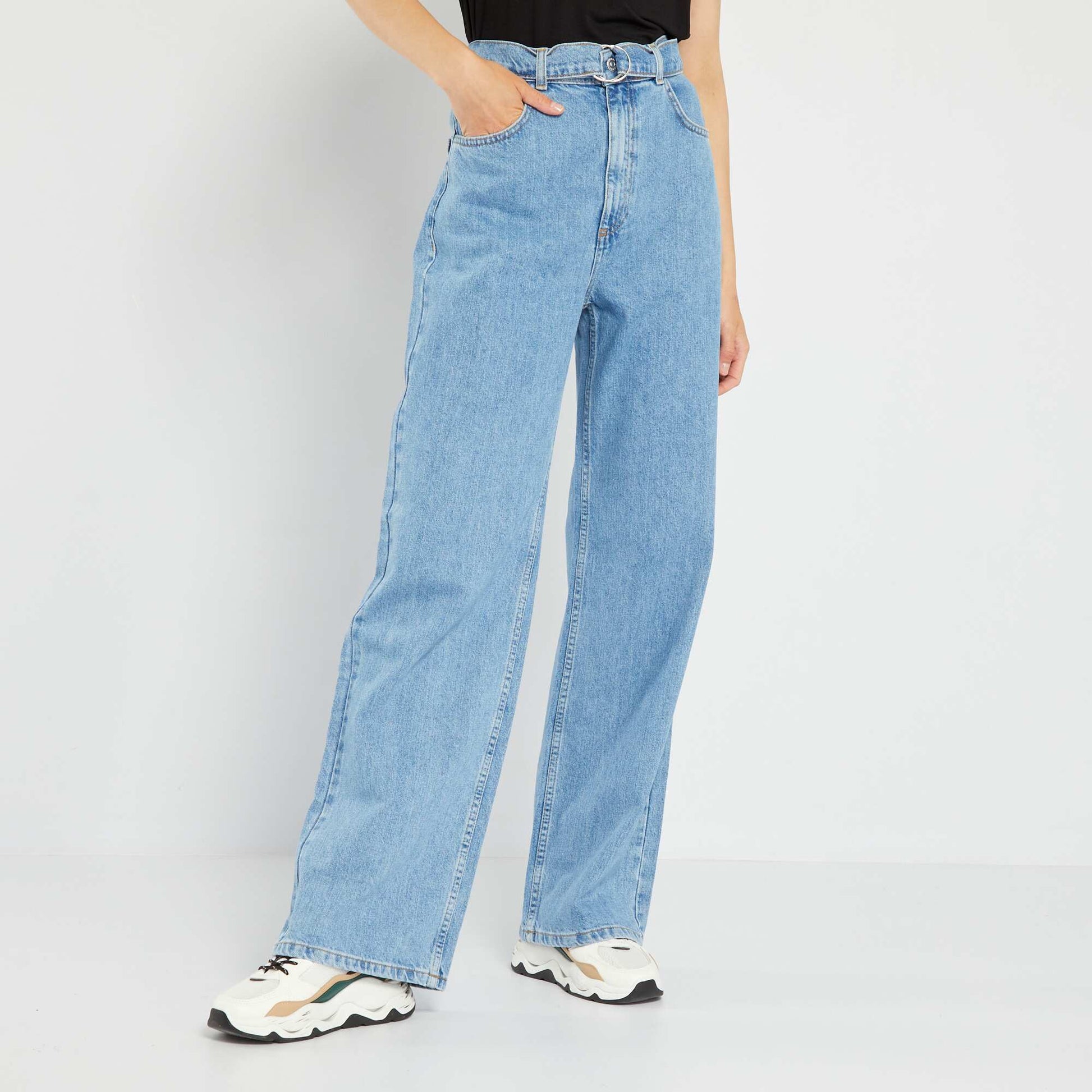 Jean wide leg taille haute ceintur Double stone