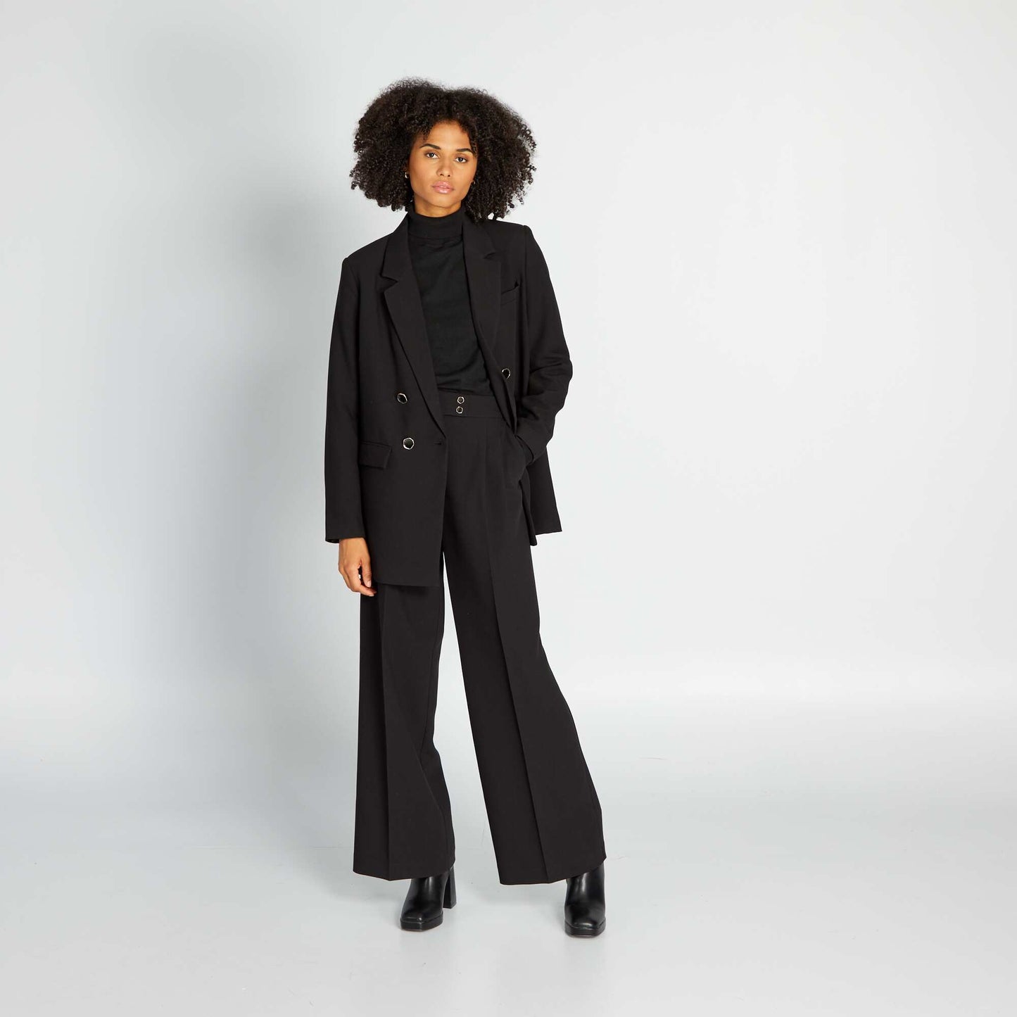 Pantalon large taille haute noir