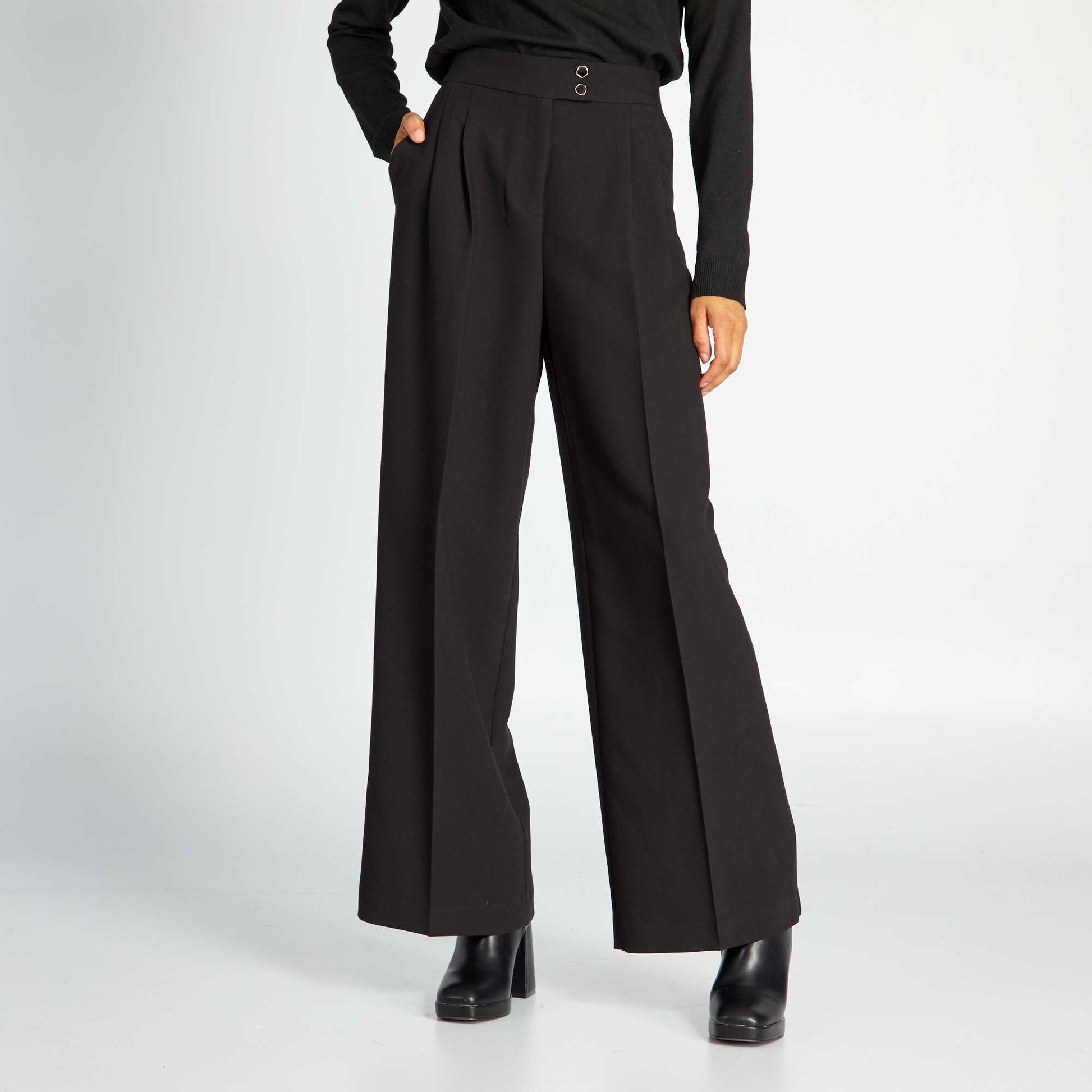 Pantalon large taille haute noir
