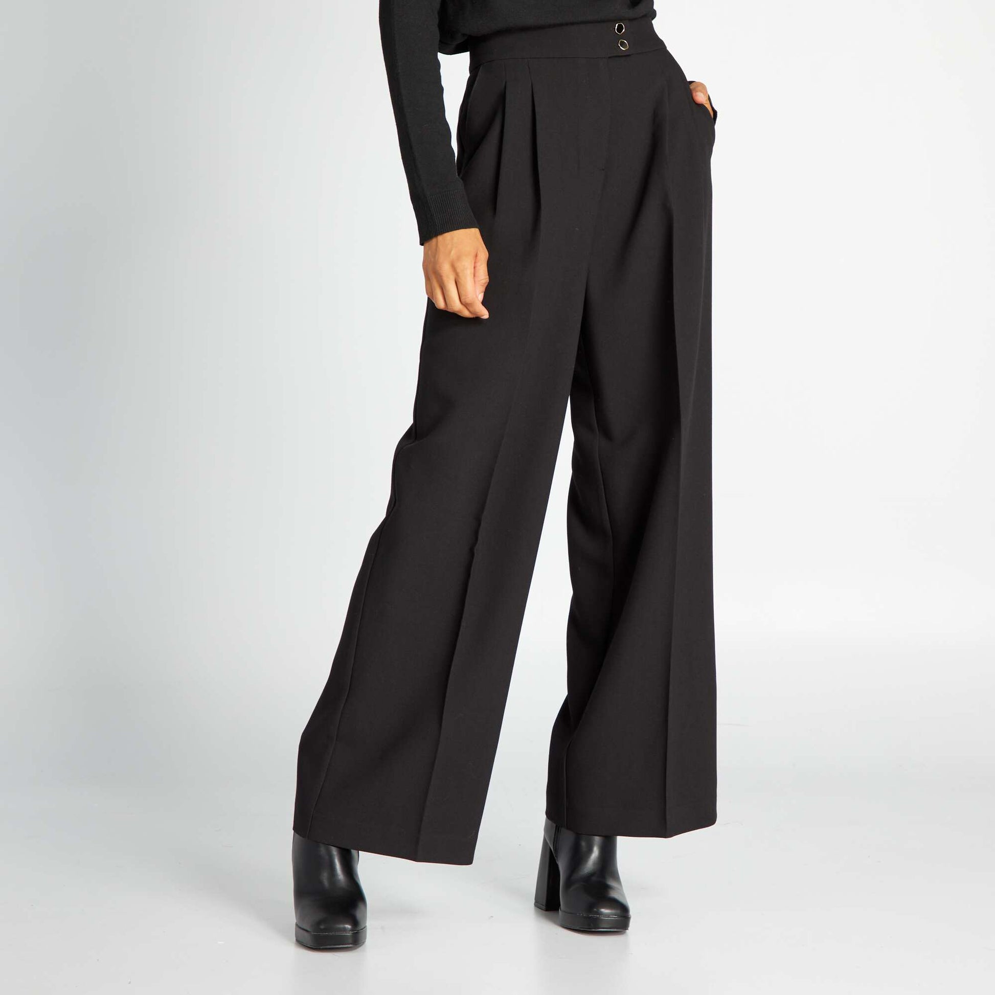 Pantalon large taille haute noir