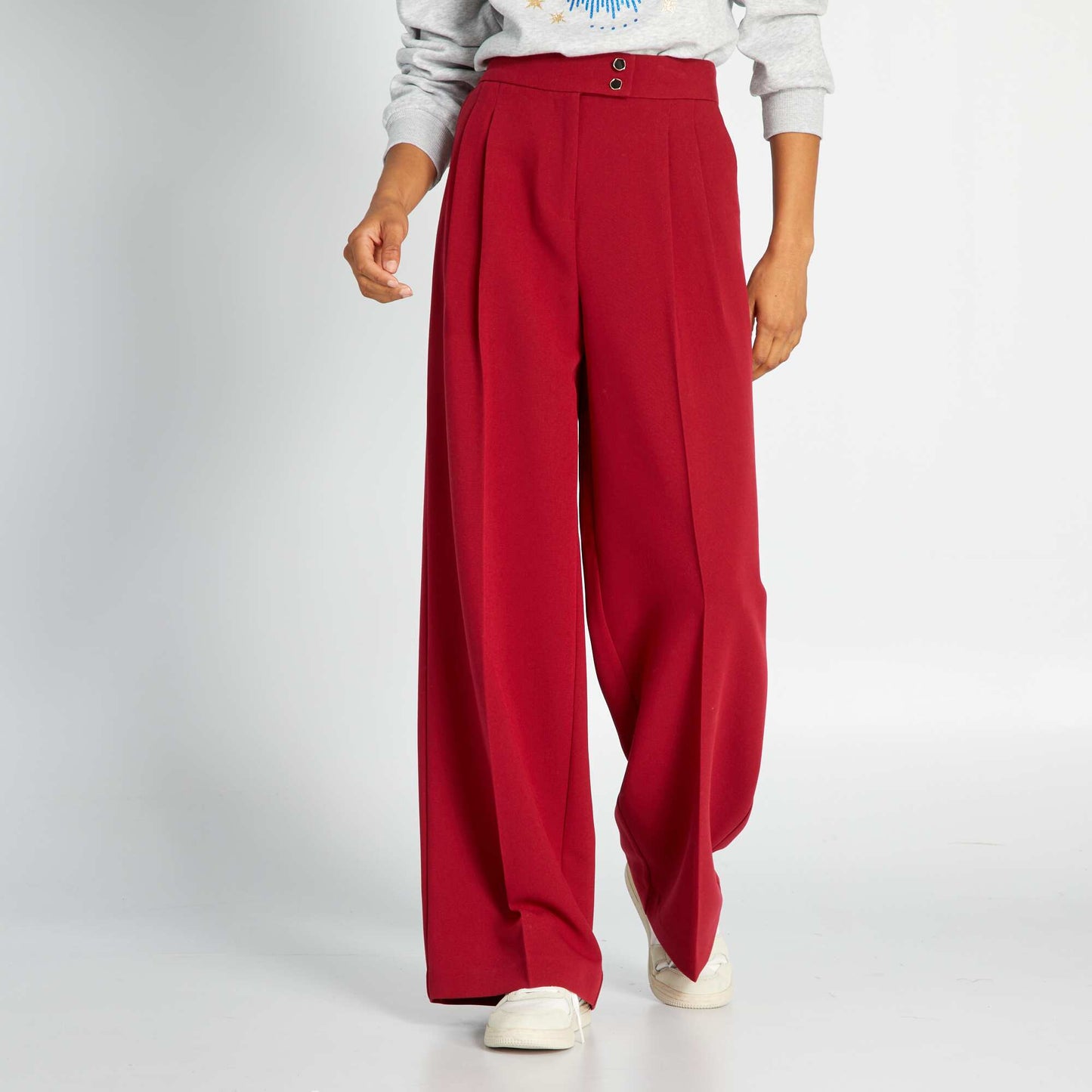 Pantalon large à taille haute Rouge