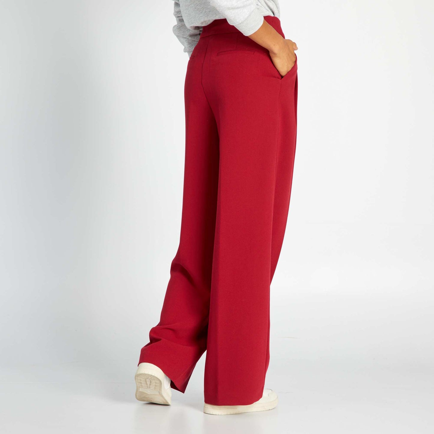 Pantalon large à taille haute Rouge