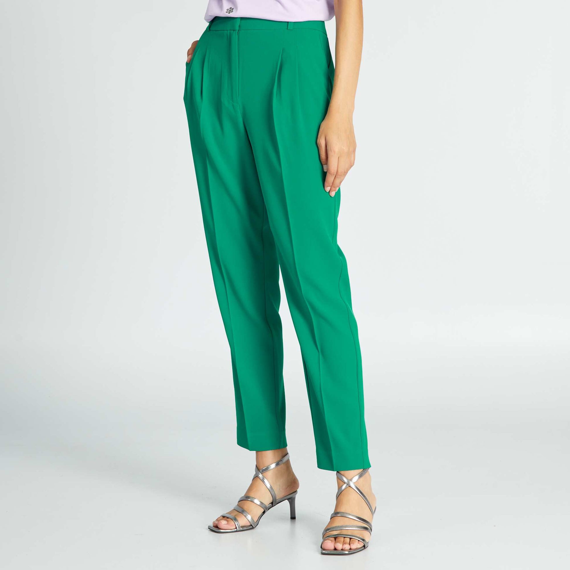 Pantalon cigarette taille haute Vert