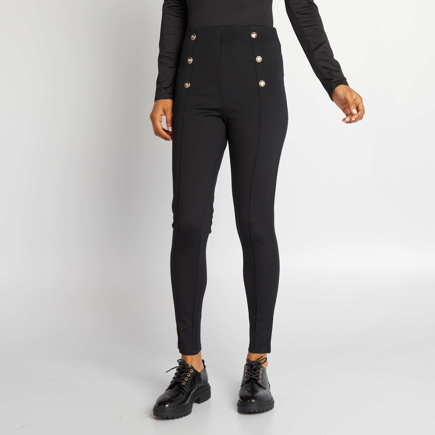 Pantalon taille hautes avec boutons fantaisie noir