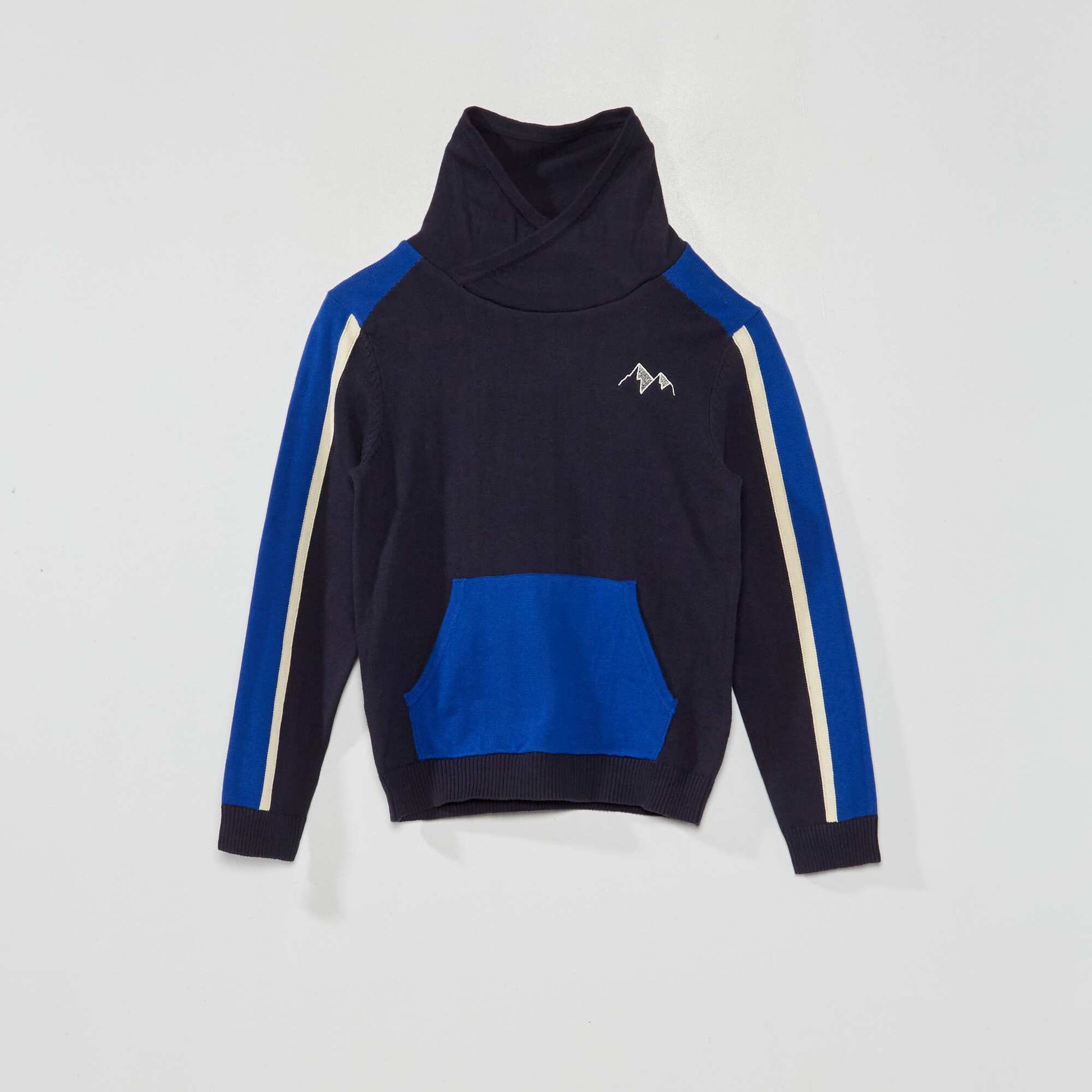 Pull en maille l g re avec poche kangourou Bleu