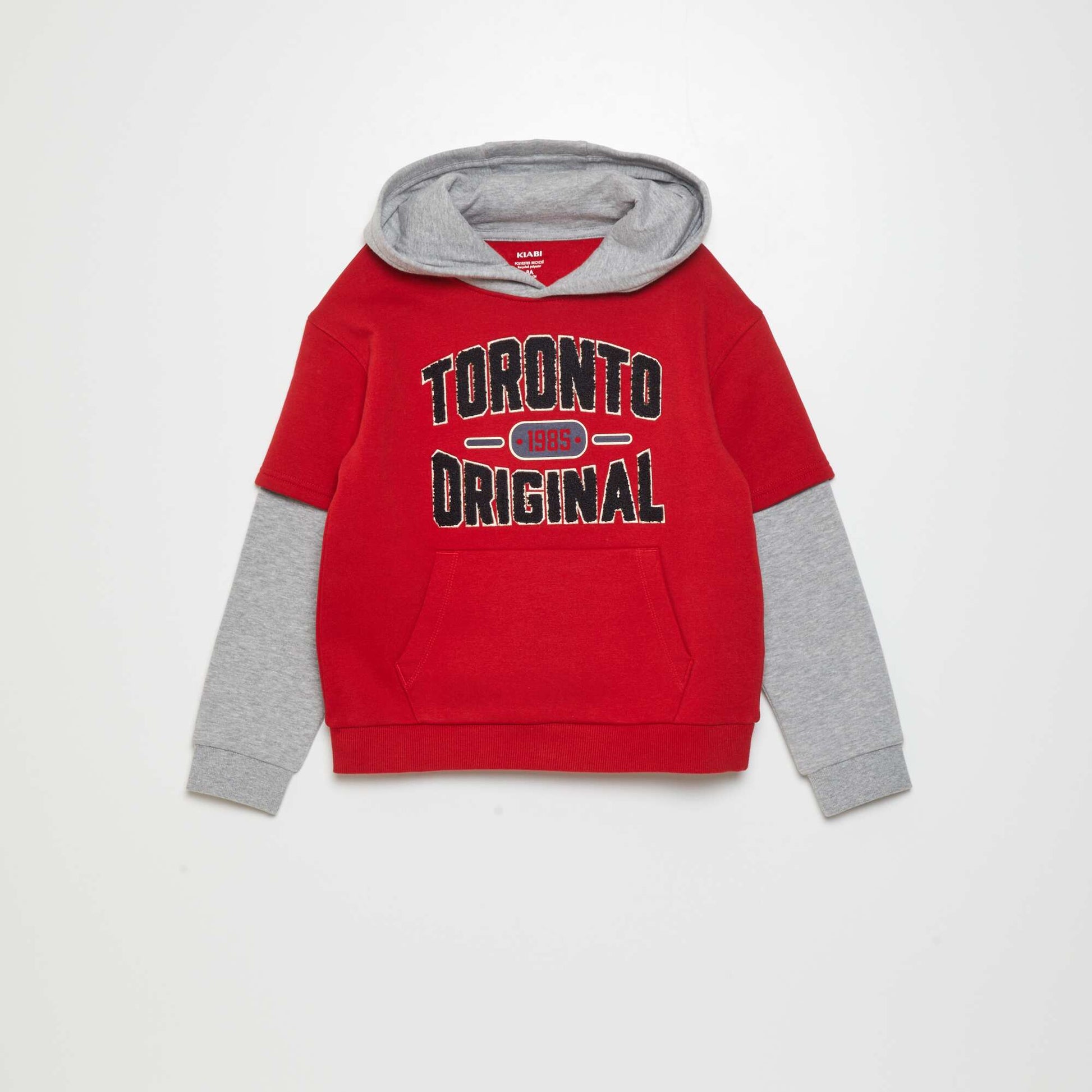 Sweat double manches capuche Rouge/gris