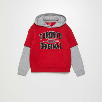 Sweat double manches capuche Rouge/gris