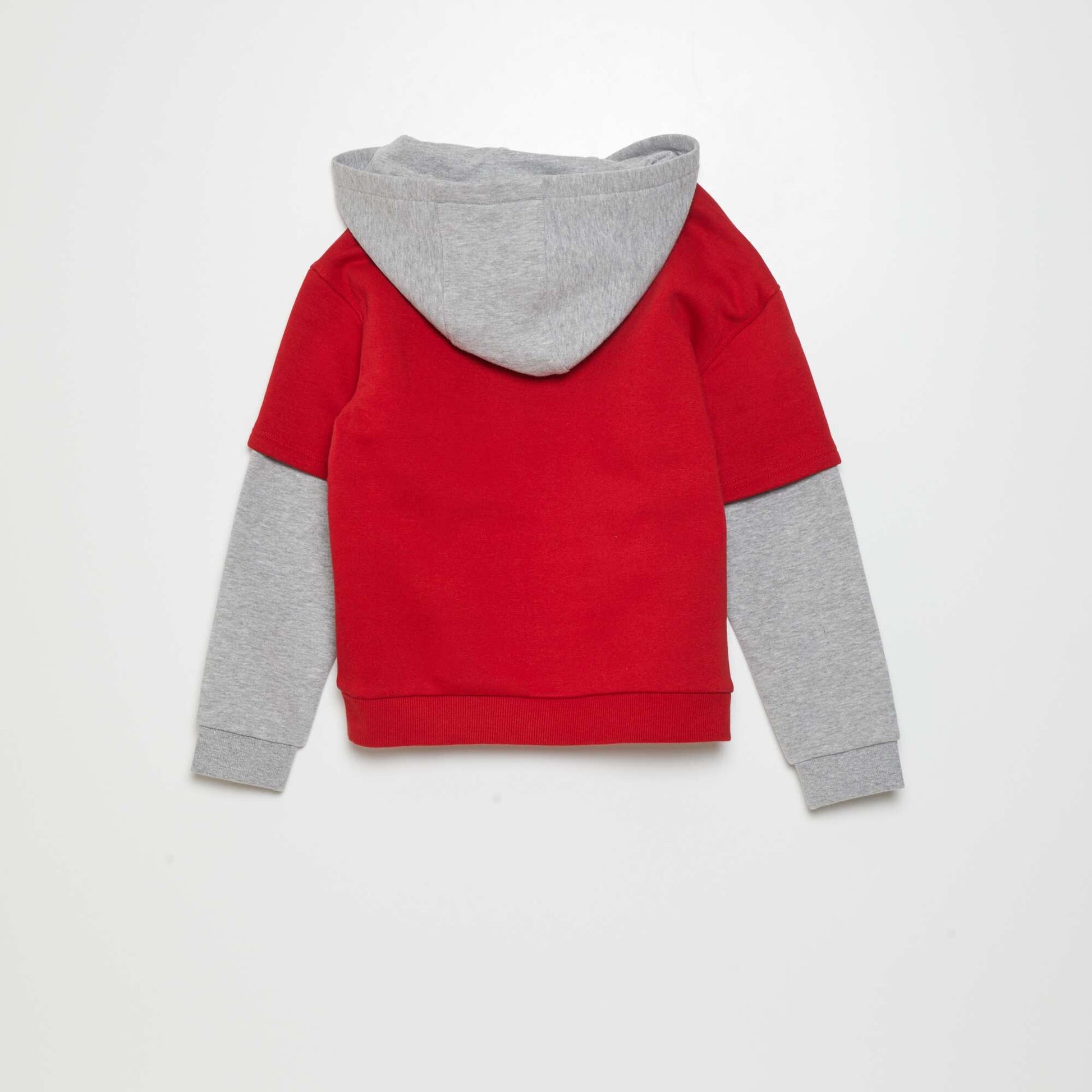 Sweat double manches capuche Rouge/gris