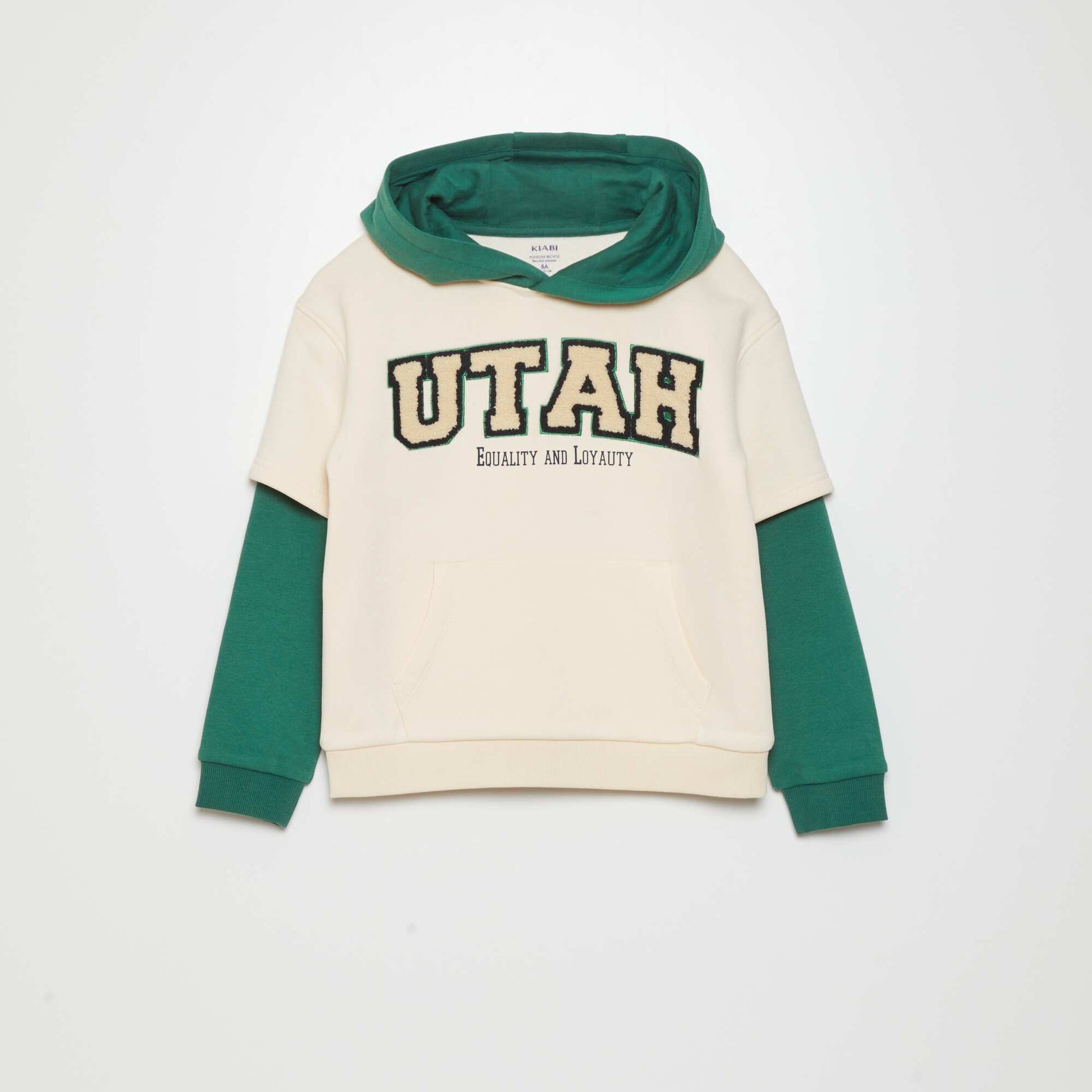 Sweat double manches capuche Vert/beige