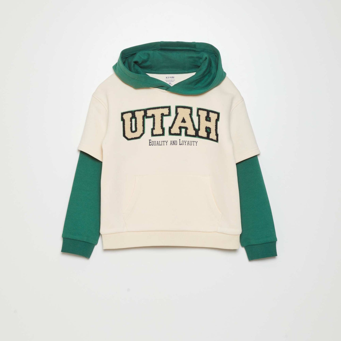 Sweat double manches capuche Vert/beige