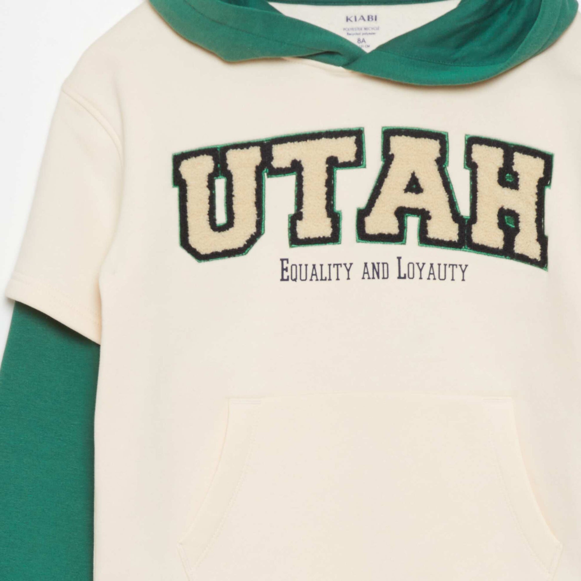Sweat double manches capuche Vert/beige