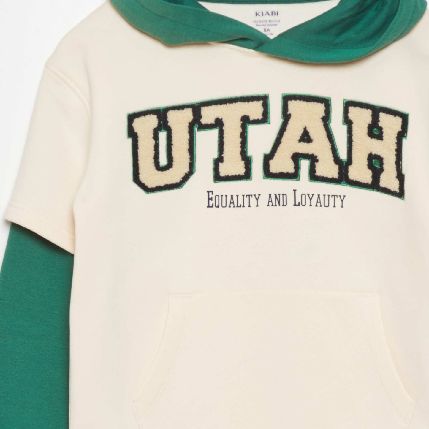 Sweat double manches capuche Vert/beige