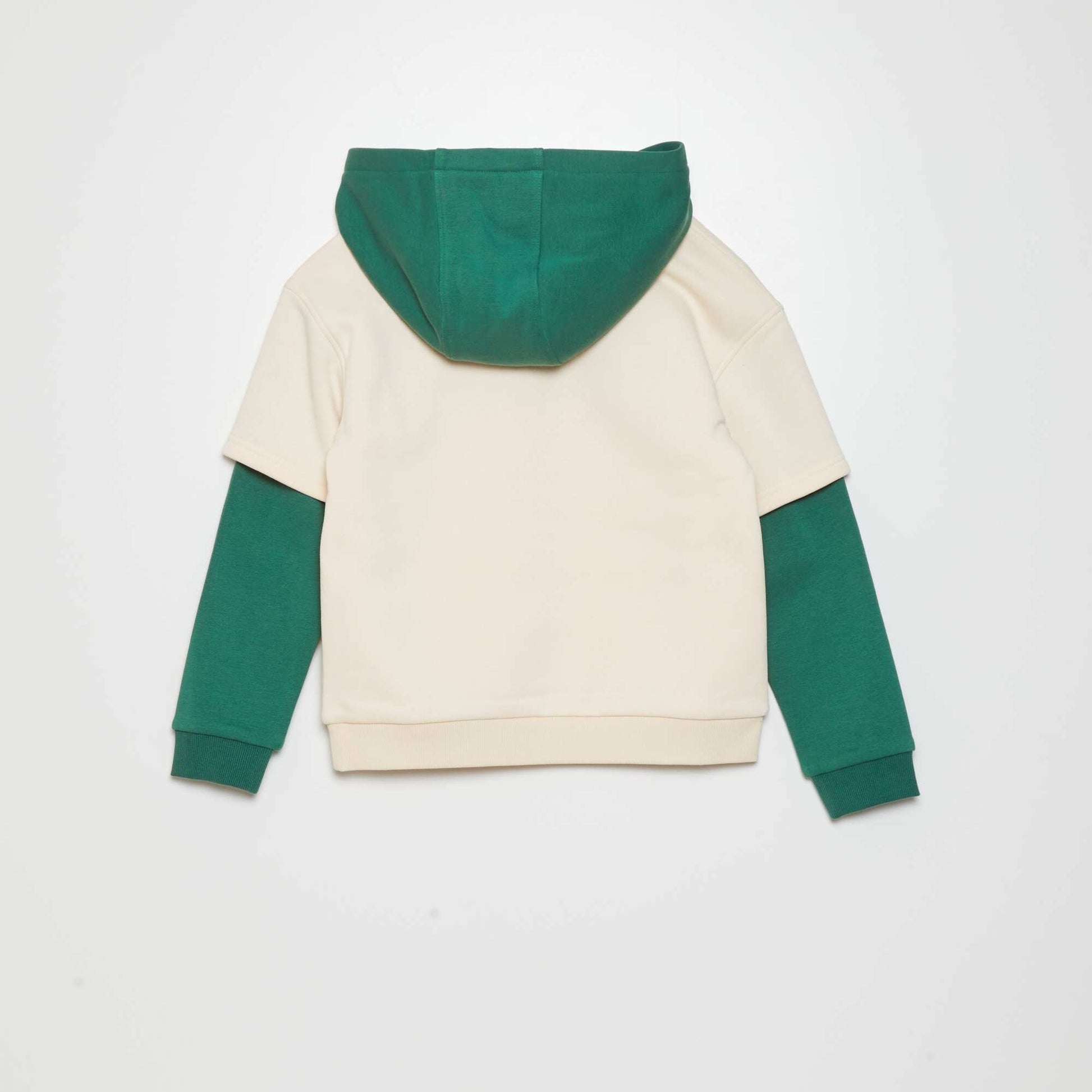 Sweat double manches capuche Vert/beige