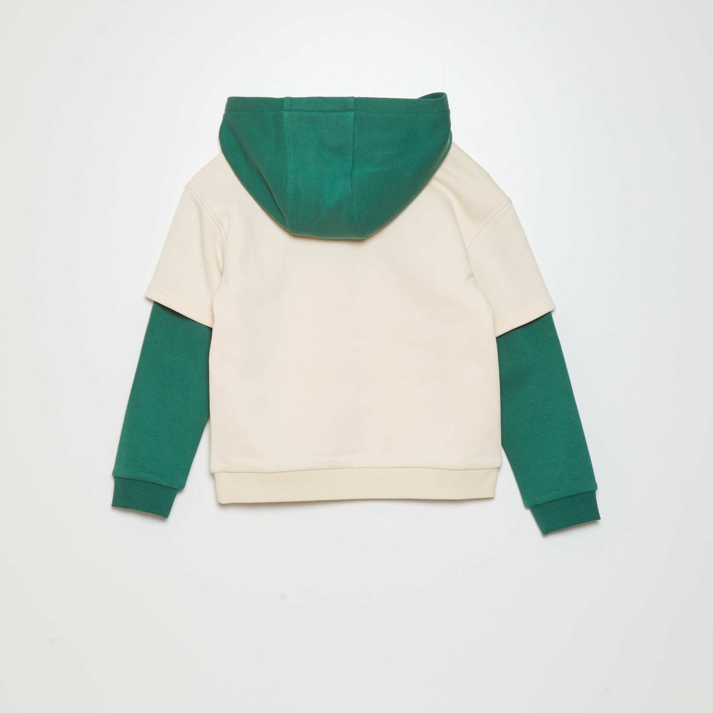 Sweat double manches capuche Vert/beige