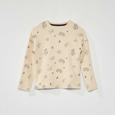 T-shirt nid d'abeille avec imprim Beige
