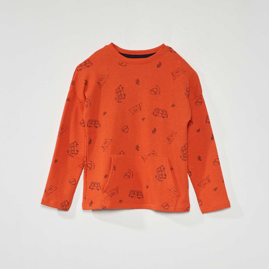 T-shirt nid d'abeille avec imprim Orange