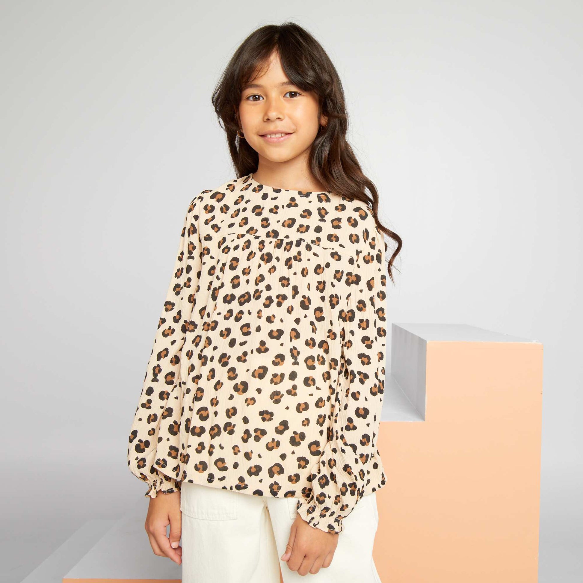 Blouse manches longues avec imprim Beige
