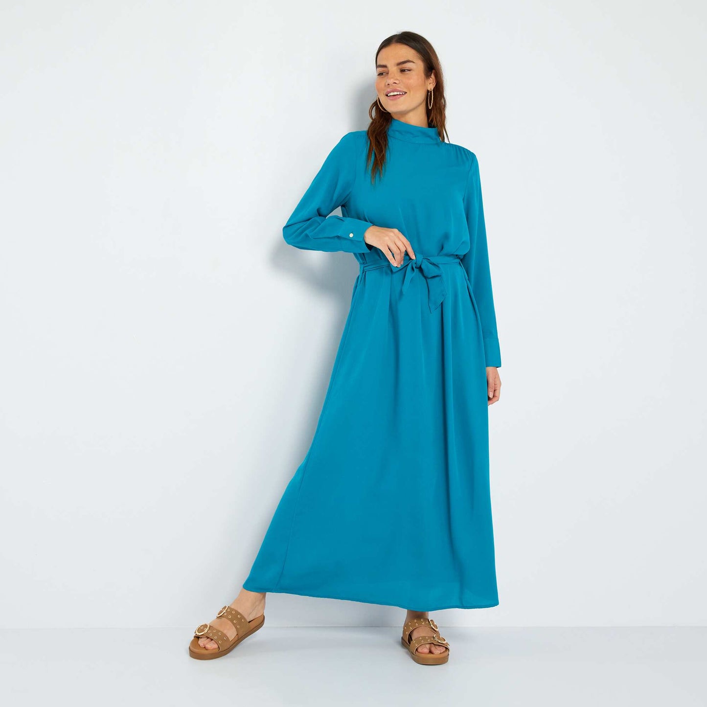 Robe longue unie Bleu uni