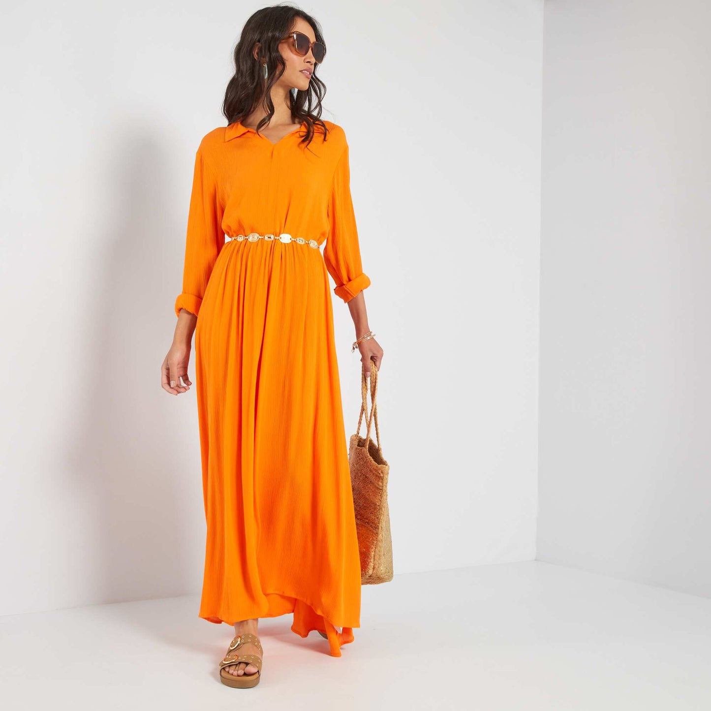 Robe longues manches longues Orange