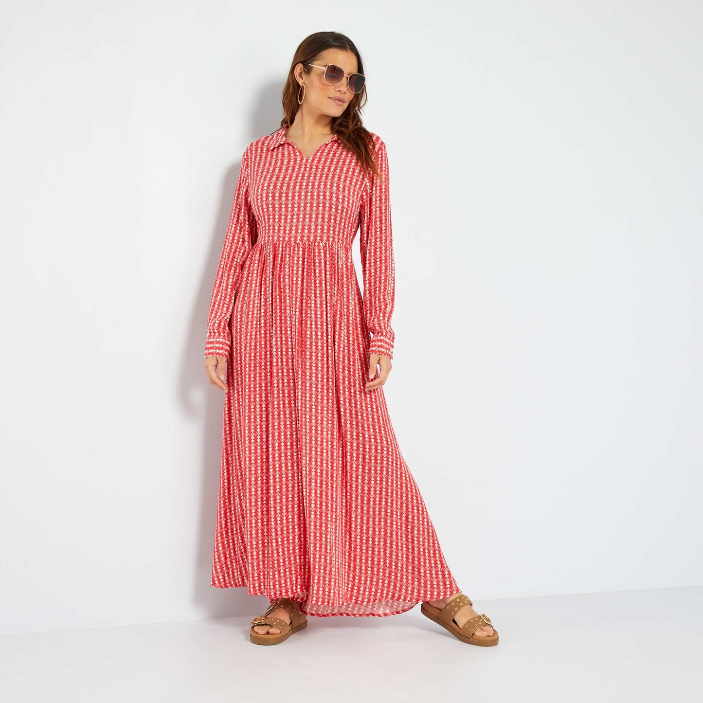 Robe longues imprim e manches longues Rouge