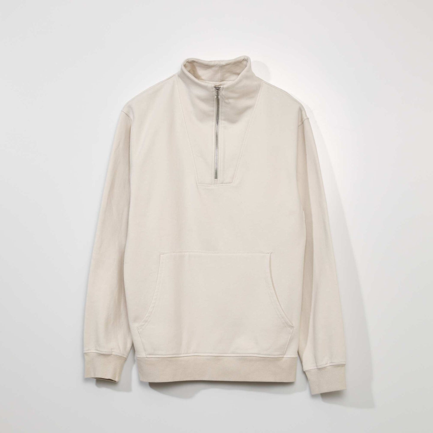 Sweat en molleton col camionneur beige