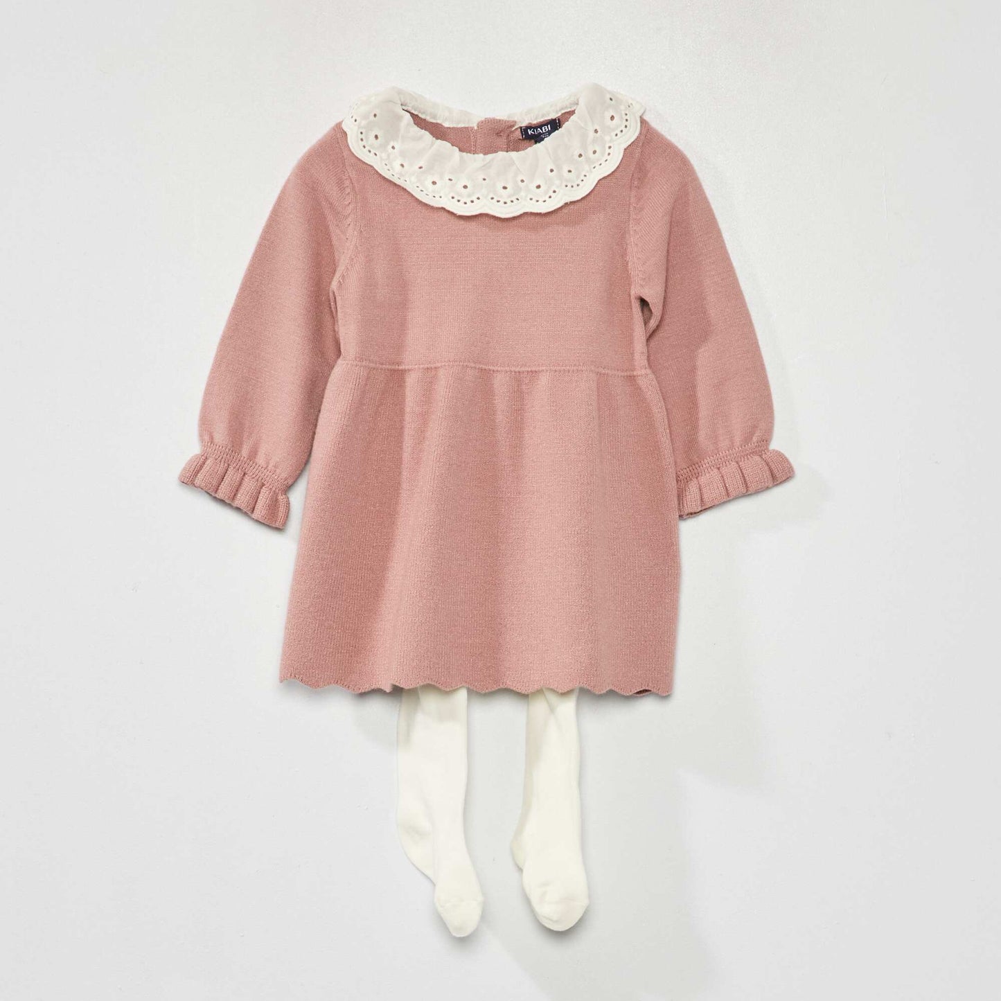 Robe en maille tricot + collants - 2 pièces Rose