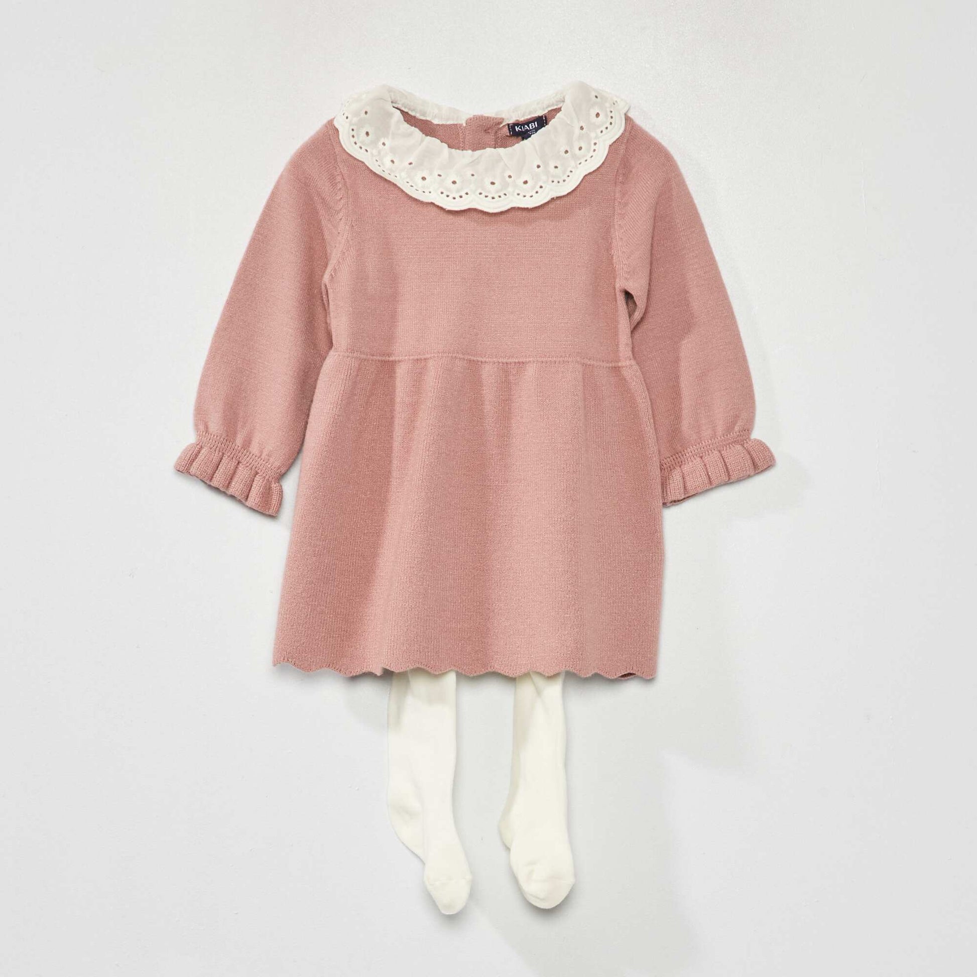 Robe en maille tricot + collants - 2 pièces Rose