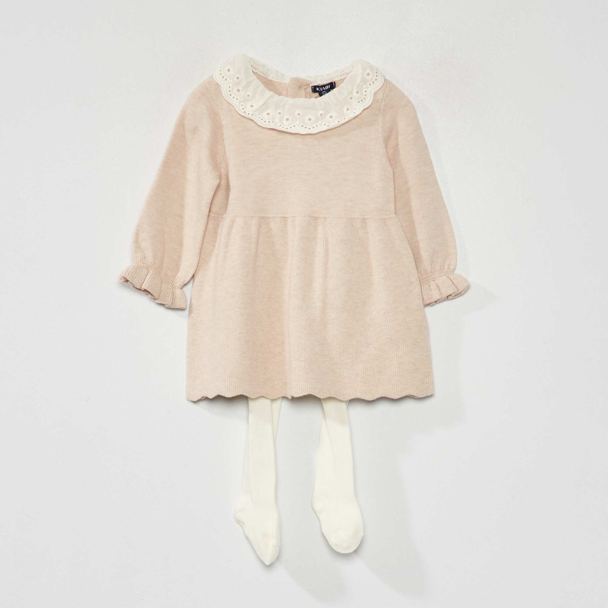 Robe en maille tricot + collants - 2 pi ces Beige