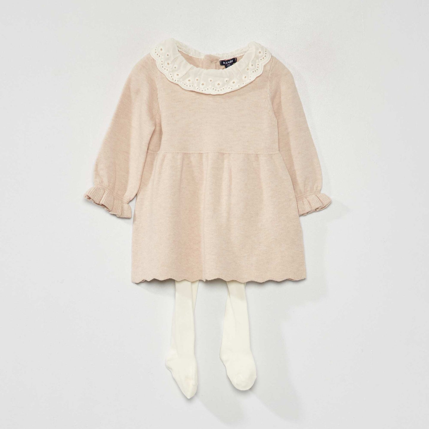 Robe en maille tricot + collants - 2 pi ces Beige
