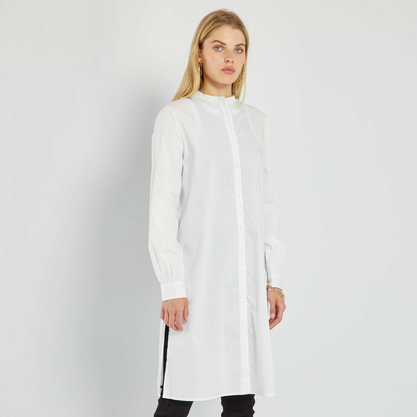 Chemise longue en popeline Blanc