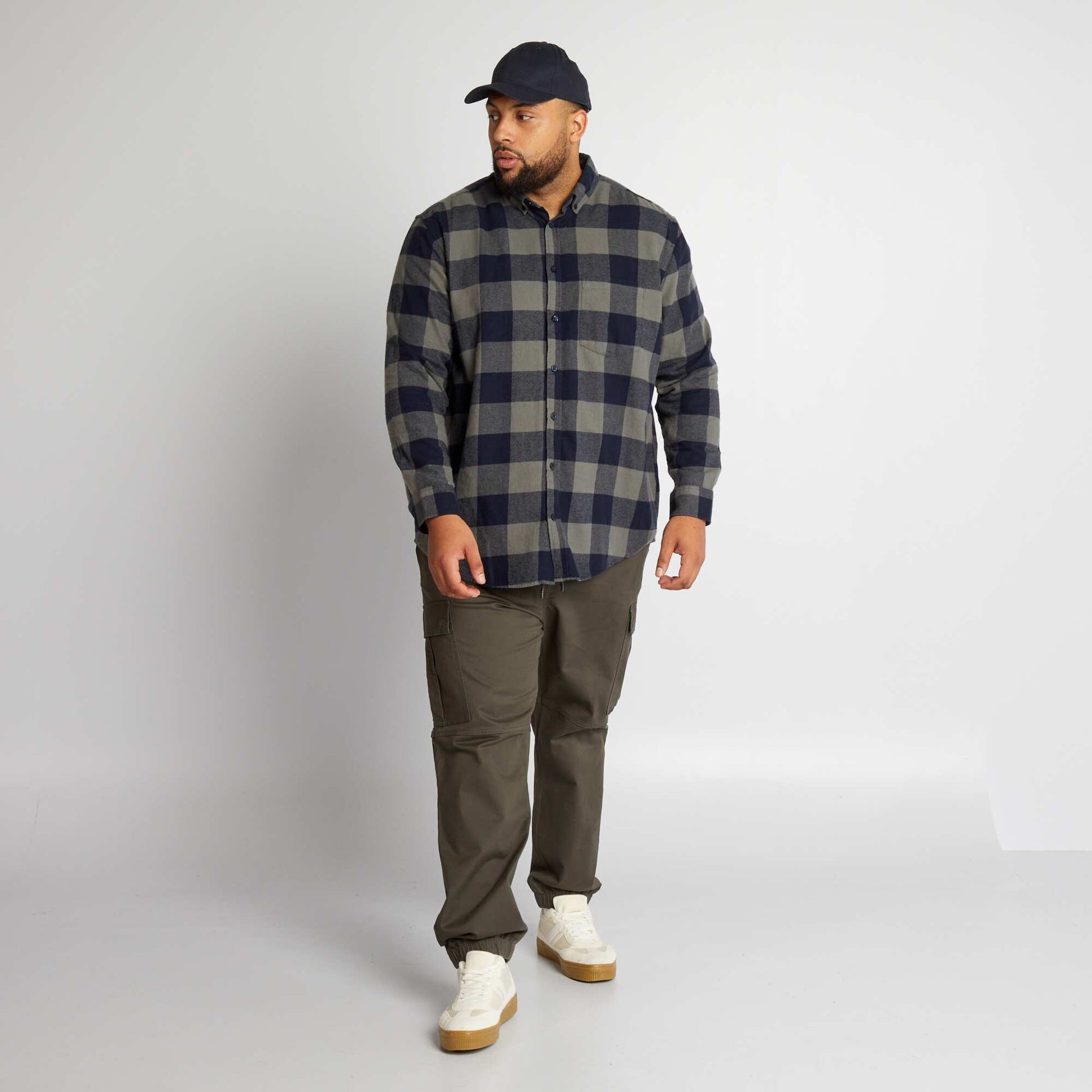 Chemise droite carreaux Kaki/bleu marine