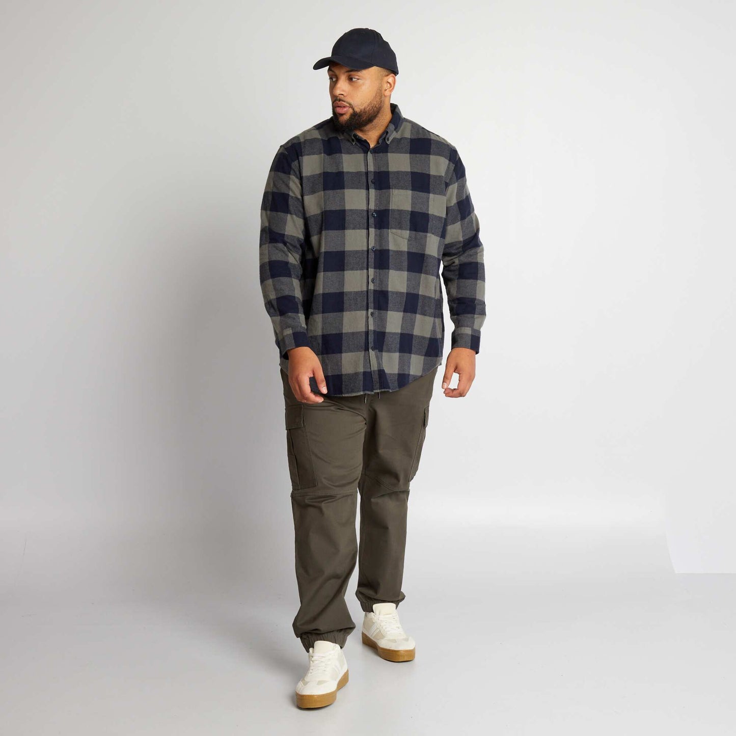 Chemise droite carreaux Kaki/bleu marine