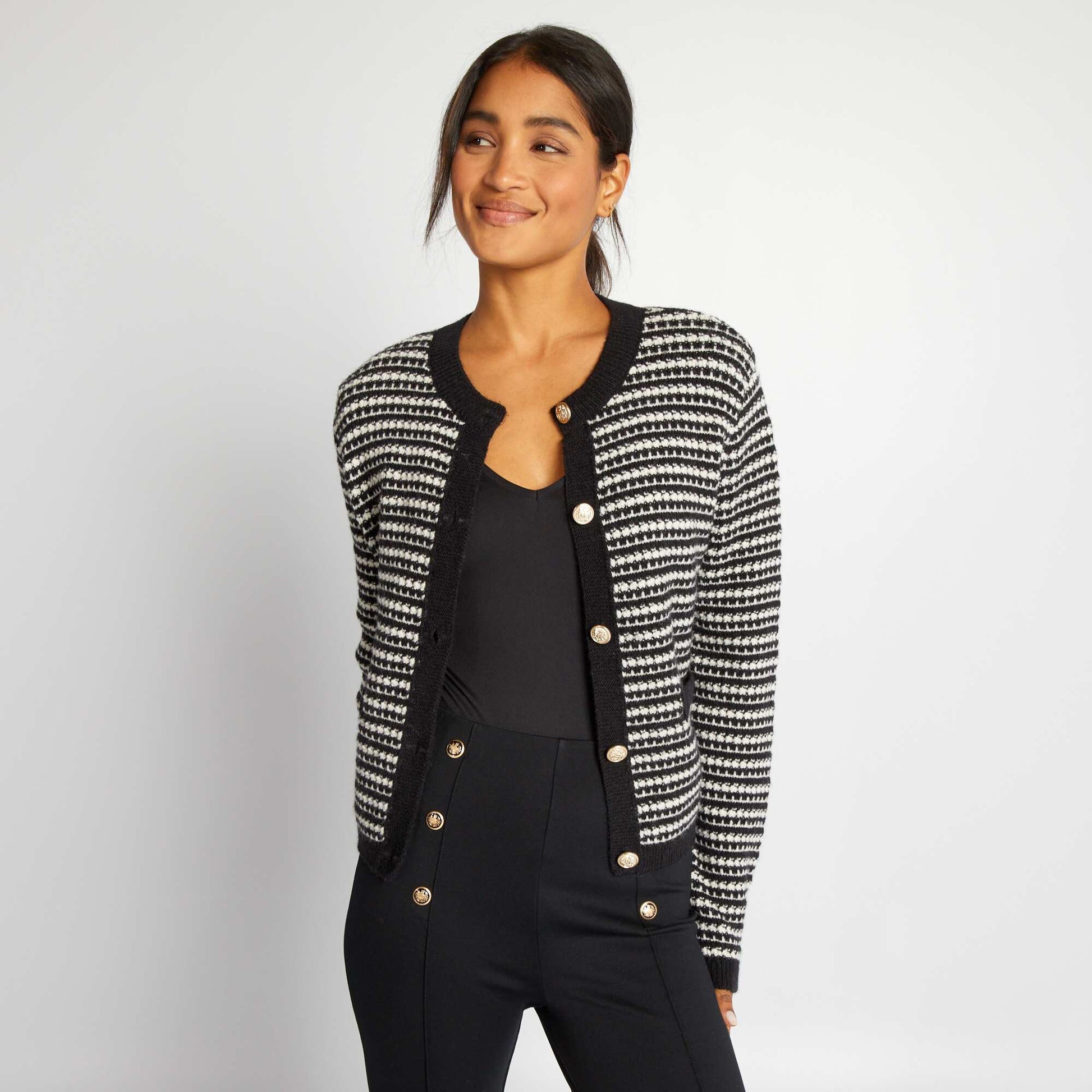 Gilet boutonn e en maille Noir/blanc