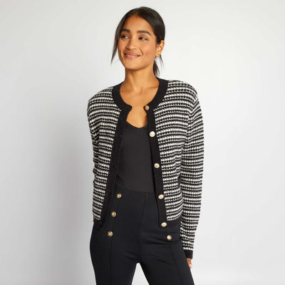 Gilet boutonn e en maille Noir/blanc