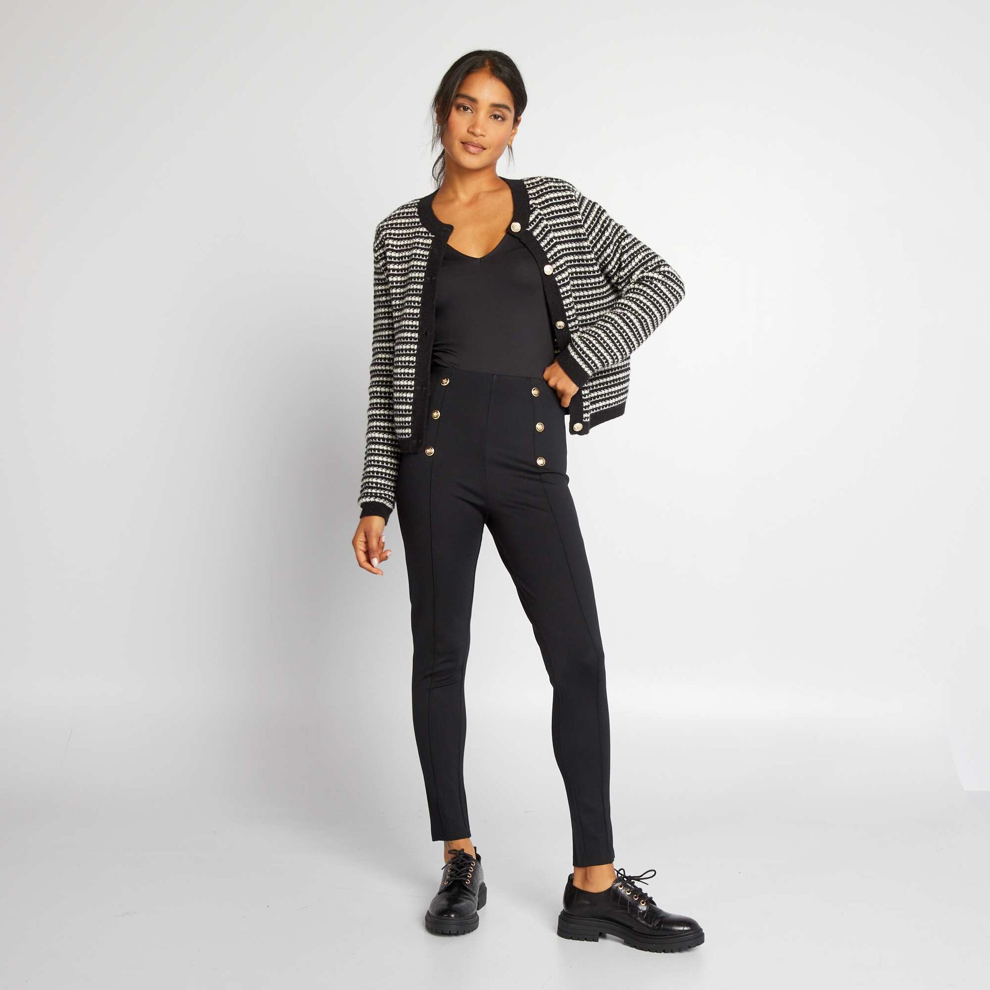 Gilet boutonn e en maille Noir/blanc