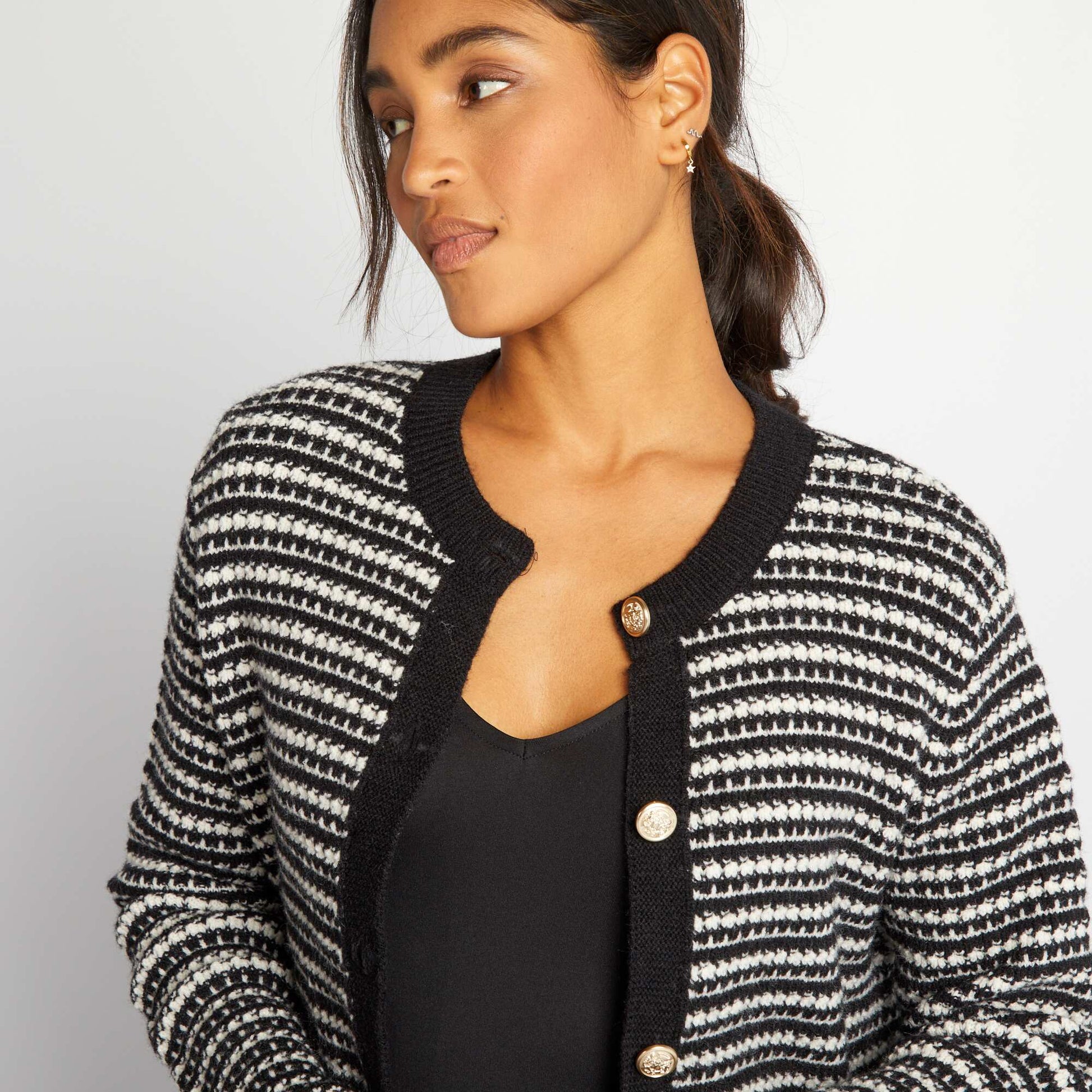 Gilet boutonn e en maille Noir/blanc