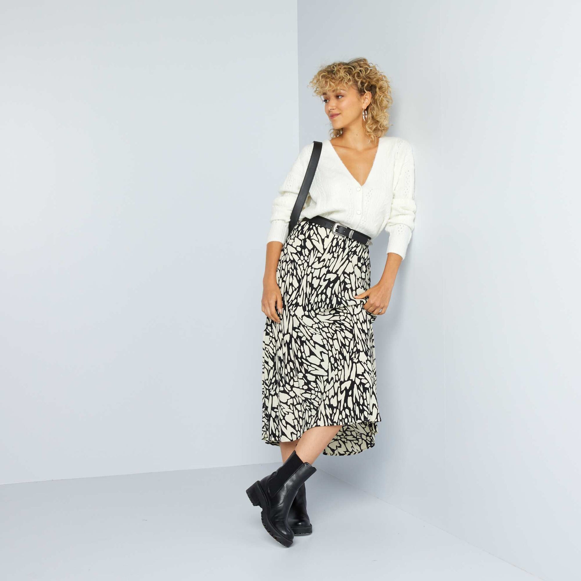 Gilet boutonn en maille ajour e Blanc