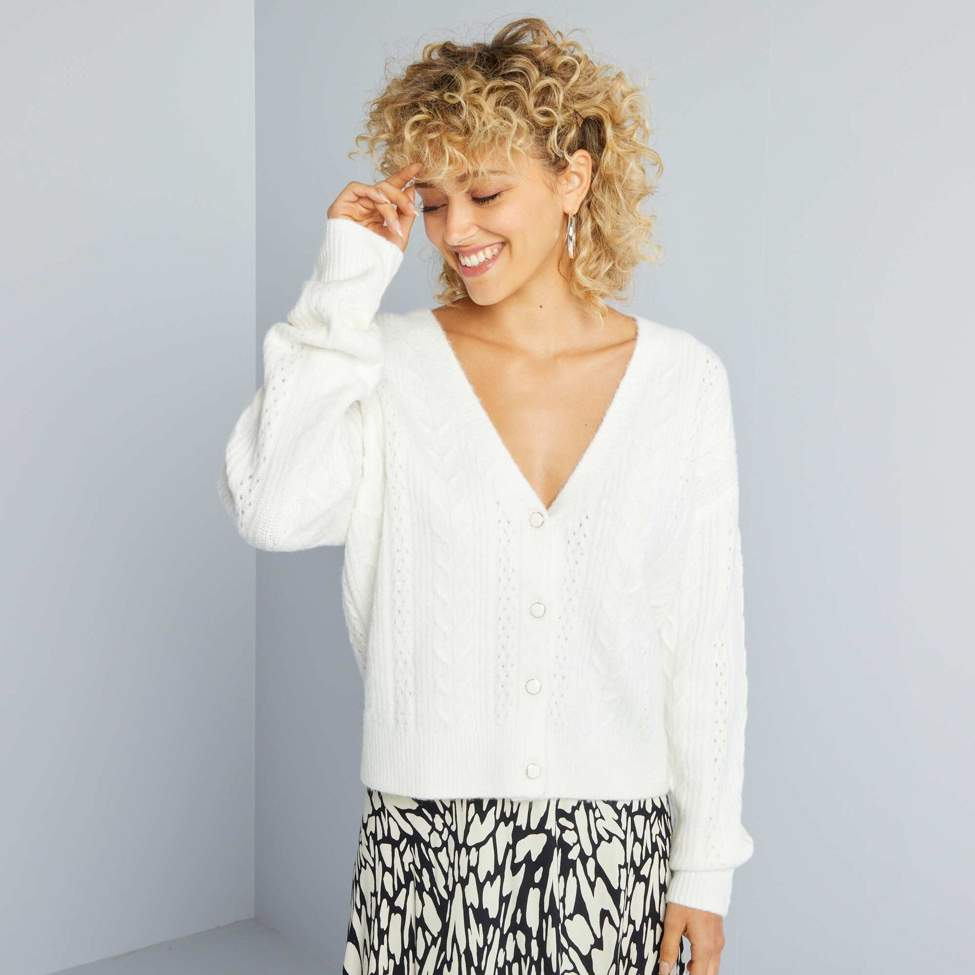Gilet boutonn en maille ajour e Blanc