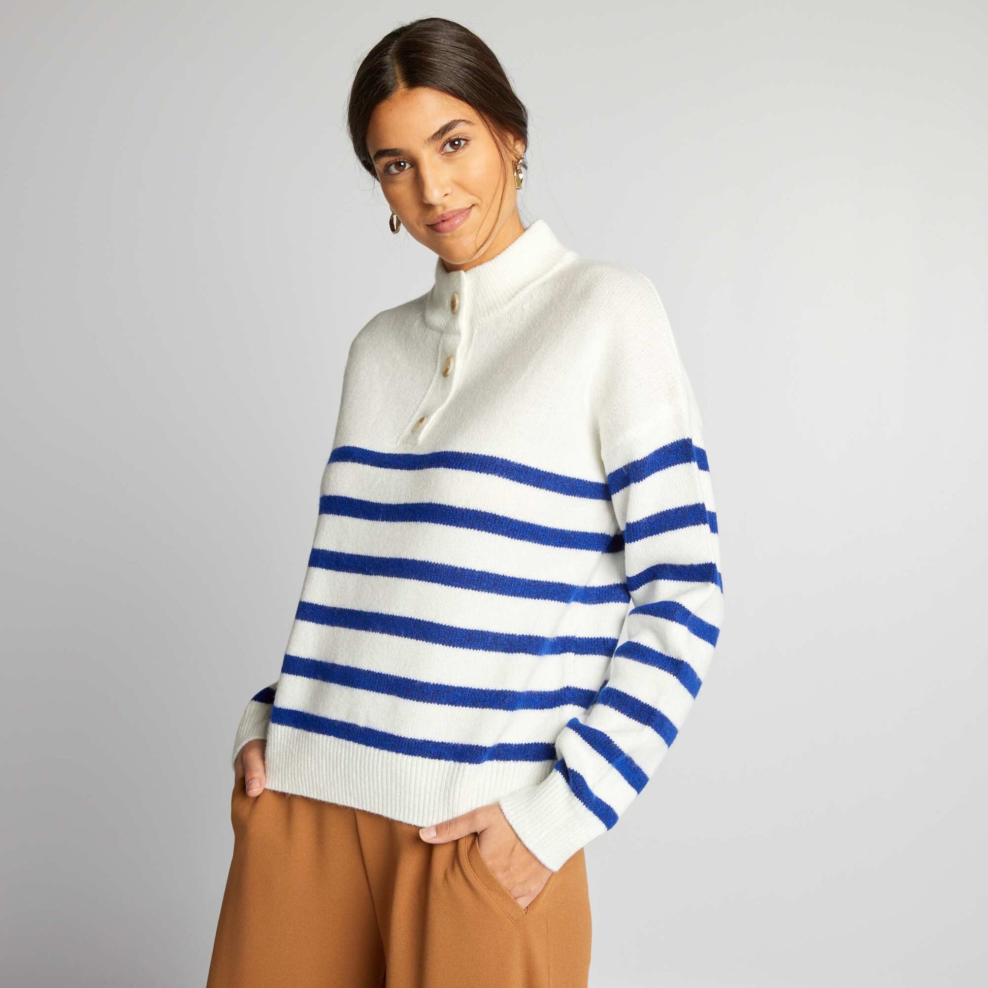 Pull marini re en maille Blanc/bleu