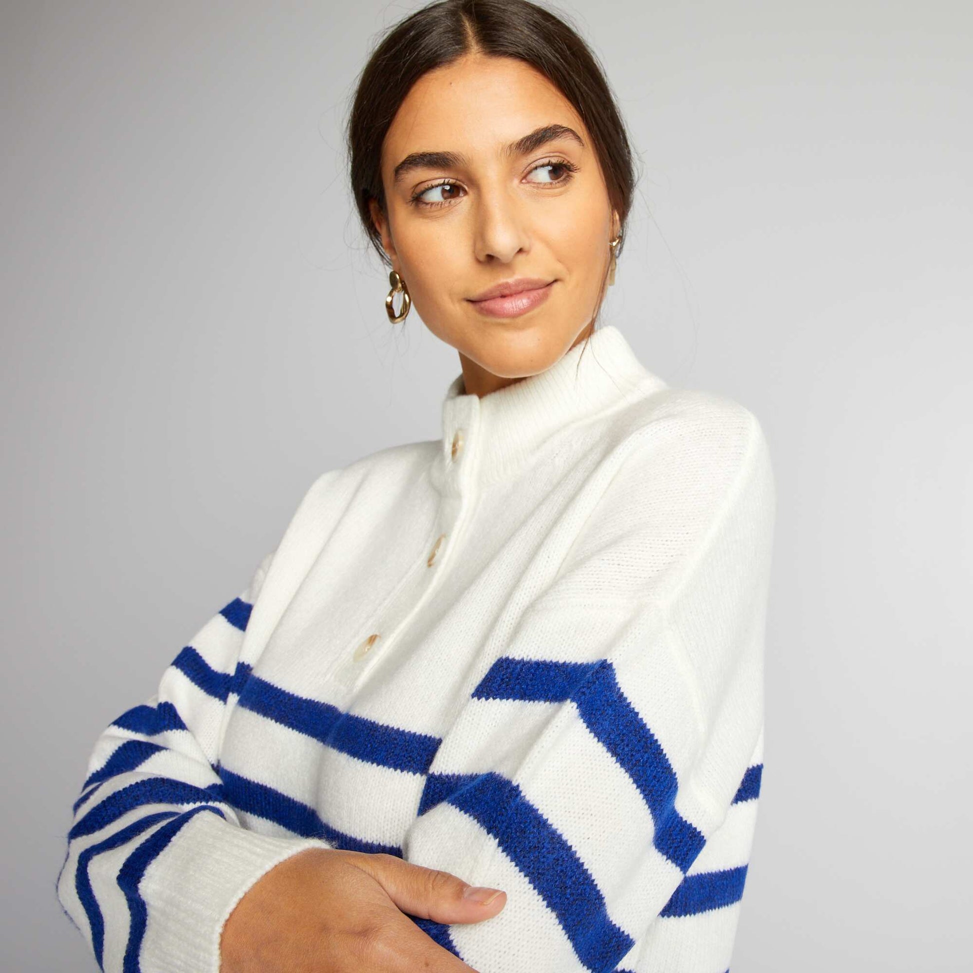 Pull marini re en maille Blanc/bleu