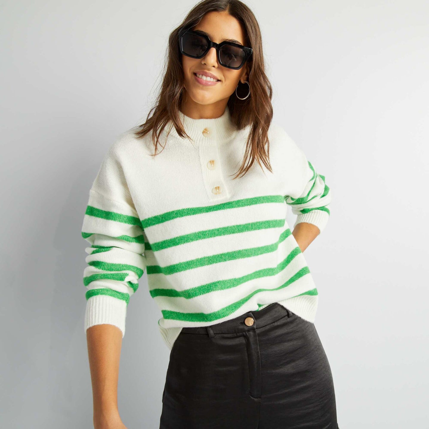 Pull marini re en maille Blanc/vert