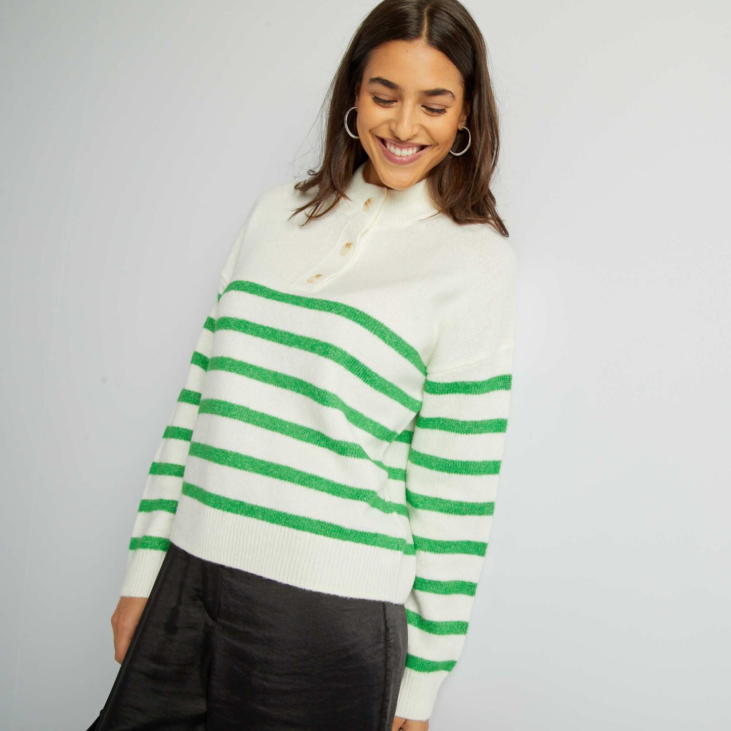 Pull marini re en maille Blanc/vert