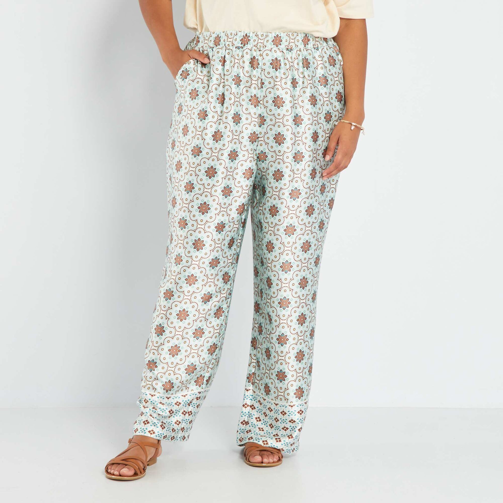 Pantalon large satin Bleu/marron