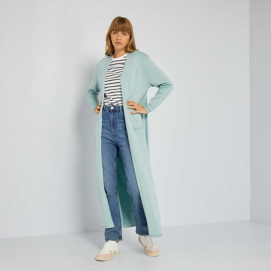 Gilet ouvert long en viscose fluide Bleu vert