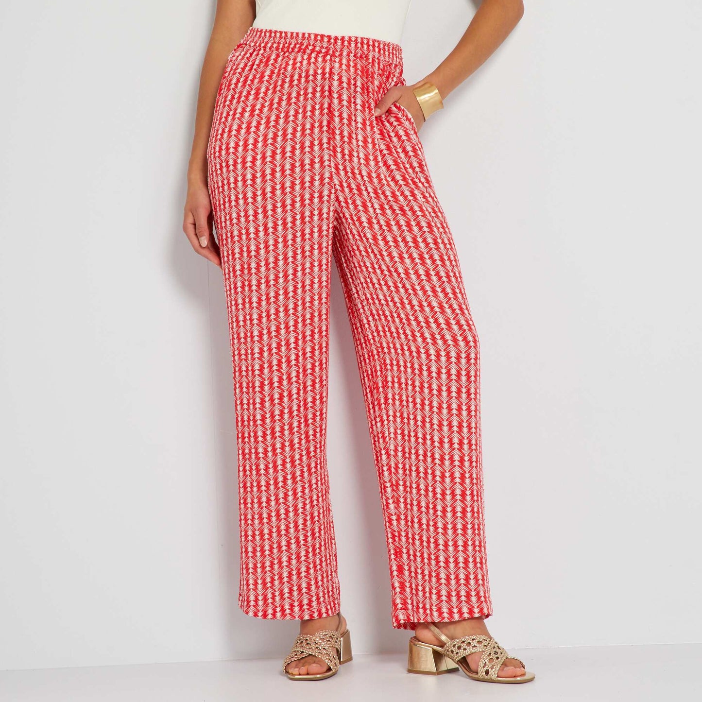 Pantalon taille haute large Rouge imprim