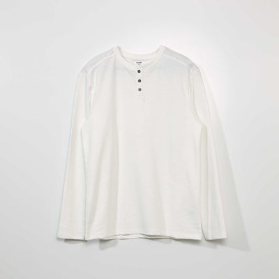 T-shirt uni col tunisien blanc