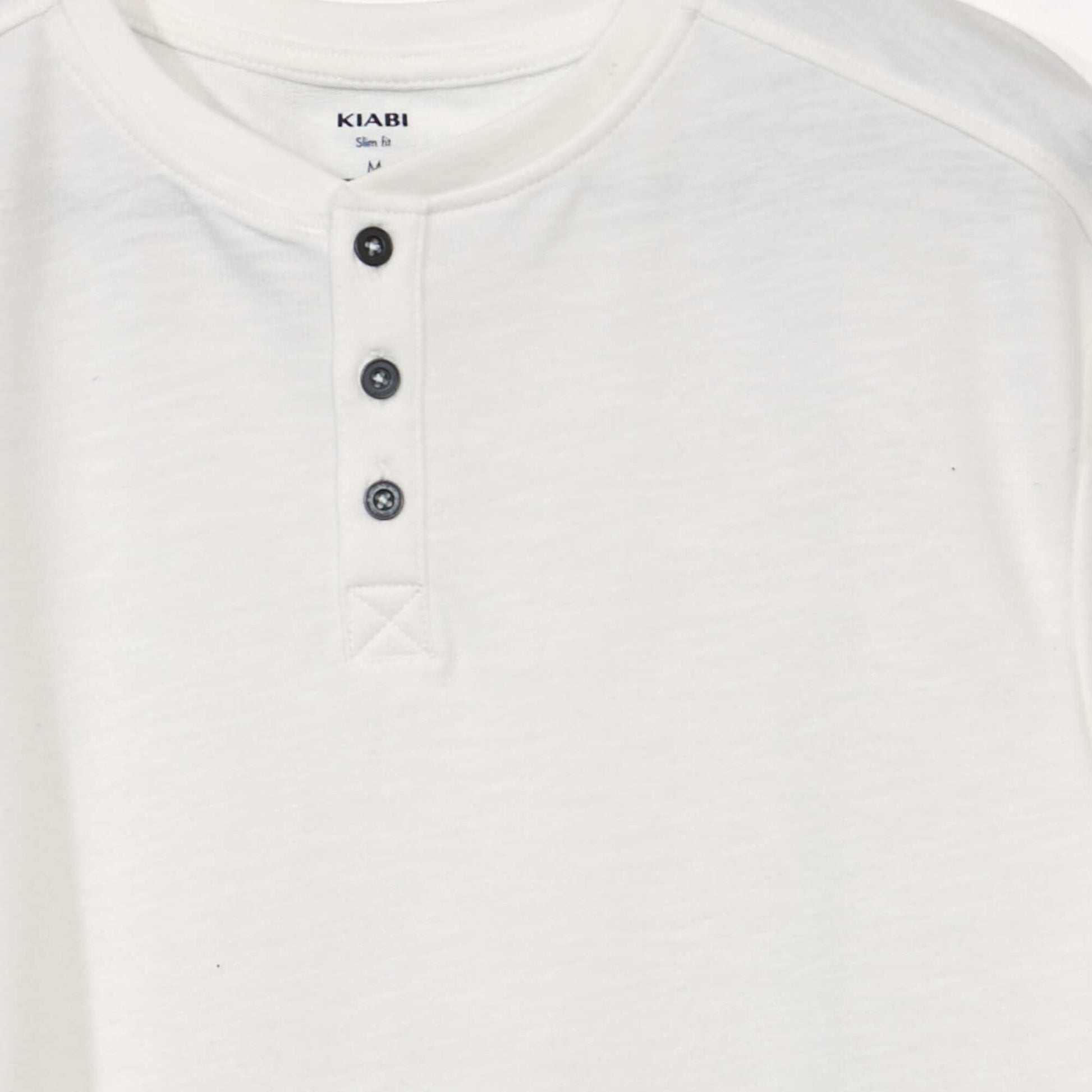 T-shirt uni col tunisien blanc