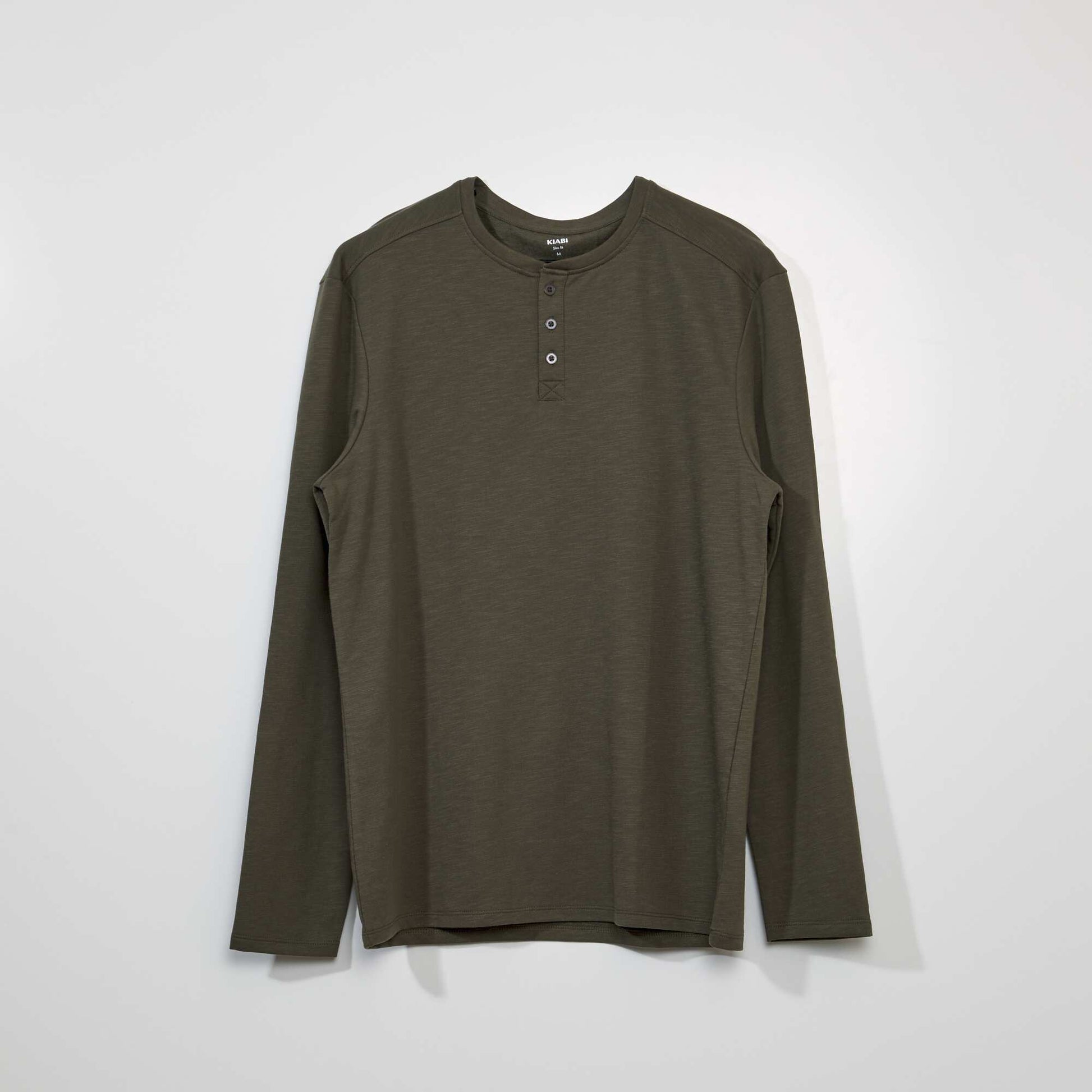 T-shirt uni col tunisien kaki