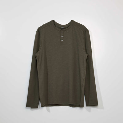 T-shirt uni col tunisien kaki