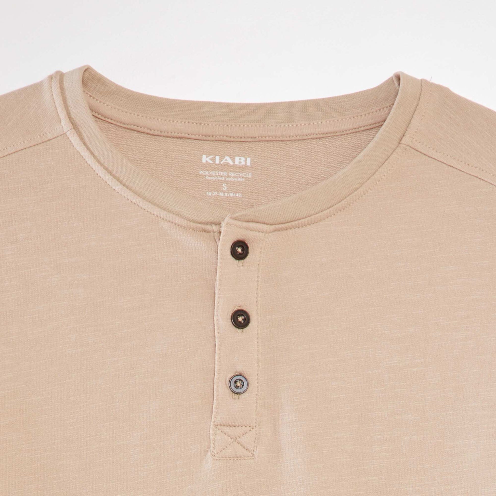 T-shirt uni col tunisien Beige